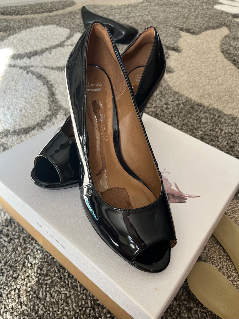 Clarks Black Patent Peep-Toe Heels